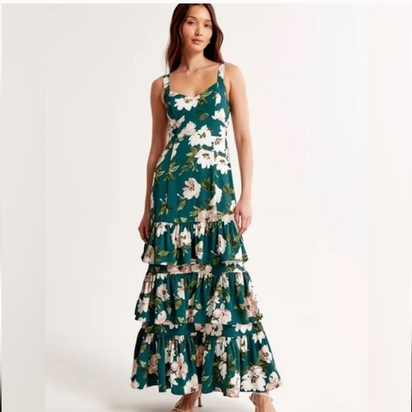 Abercrombie & Fitch Floral Maxi Dress - Teal and Cream - Picture 2 of 15